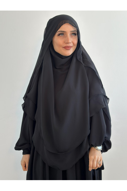Gölgeli Sufle Khimar Peçeli Şal Siyah