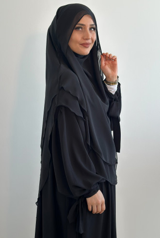 Gölgeli Sufle Khimar Peçeli Şal Siyah