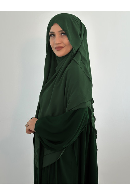 Sufle Khimar Peçeli Gölgelikli Şal Zümrüt Yeşili