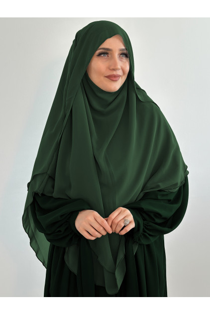 Sufle Khimar Peçeli Gölgelikli Şal Zümrüt Yeşili