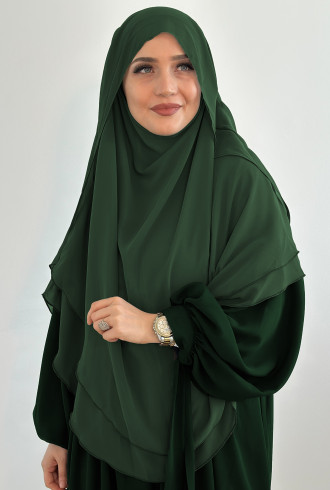 Sufle Khimar Peçeli Gölgelikli Şal Zümrüt Yeşili