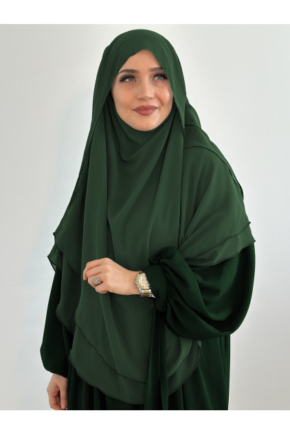 Sufle Khimar Peçeli Gölgelikli Şal Zümrüt Yeşili