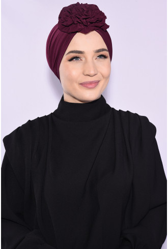 Çift Taraflı Güllü Büzgülü Bone Bordo Çift Taraflı Güllü Büzgülü Bone Bordo