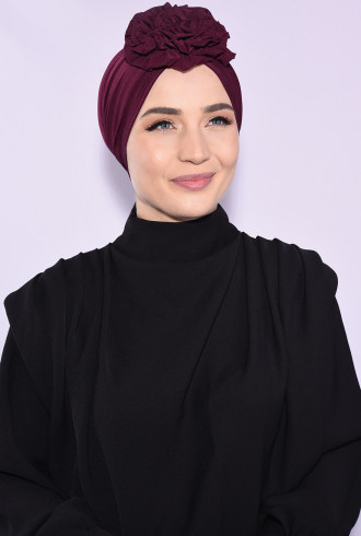 Çift Taraflı Güllü Büzgülü Bone Bordo Çift Taraflı Güllü Büzgülü Bone Bordo