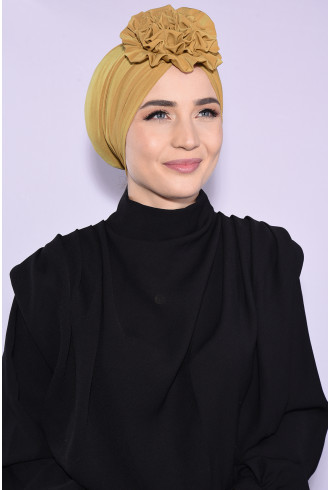 Güllü Çift Taraflı Büzgülü Bone Hardal Sarısı Güllü Çift Taraflı Büzgülü Bone Hardal Sarısı