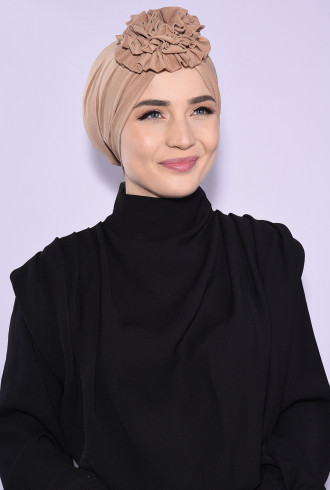 Güllü Büzgülü Çift Taraflı Bone Karamel Güllü Büzgülü Çift Taraflı Bone Karamel