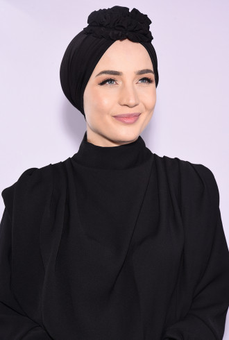 Güllü Büzgülü Çift Taraflı Bone Siyah Güllü Büzgülü Çift Taraflı Bone Siyah