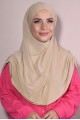3 Bantlı Hazır Tesettür Pileli Hijab Krem
