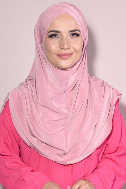 Hazır 3 Bantlı Tesettür Pileli Hijab Pudra Pembesi