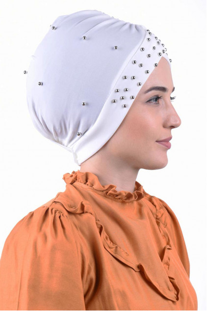 İncili Havuz Bonesi Ekru İncili Havuz Bonesi Ekru