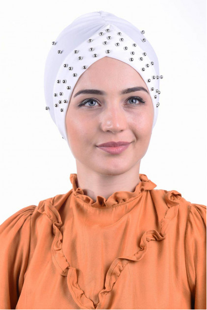 İncili Havuz Bonesi Ekru İncili Havuz Bonesi Ekru