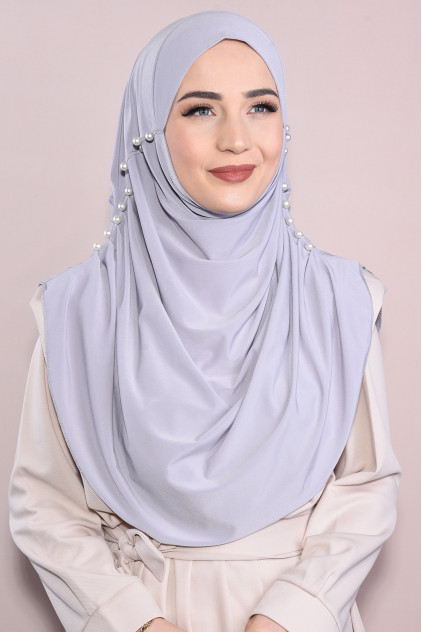İncili Tesettür Hijab Gümüş Gri