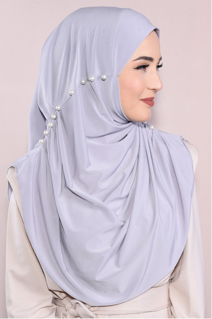 İncili Tesettür Hijab Gümüş Gri