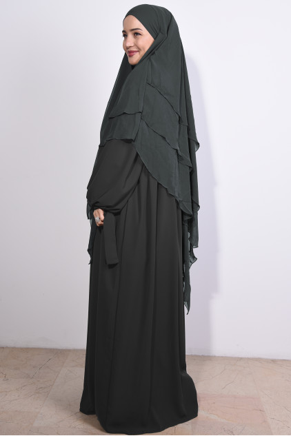 Medine İpeği Kol Bağlamalı Nowa Elbise Antrasit