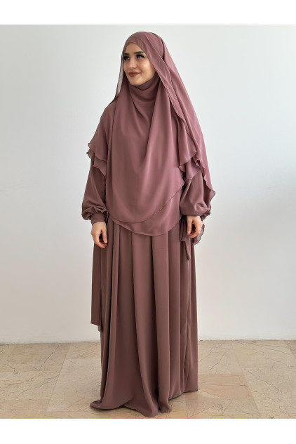 Kolu Bağcıklı Medine İpeği Nowa Elbise Gül Kurusu