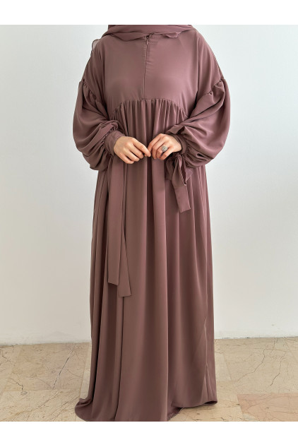 Kolu Bağcıklı Medine İpeği Nowa Elbise Gül Kurusu