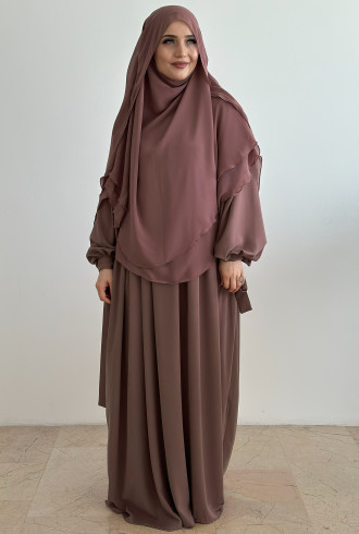 Kolu Bağcıklı Medine İpeği Nowa Elbise Gül Kurusu