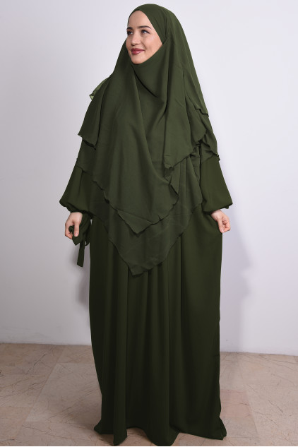 Kol Bağlamalı Medine İpeği Nowa Elbise Haki Yeşili