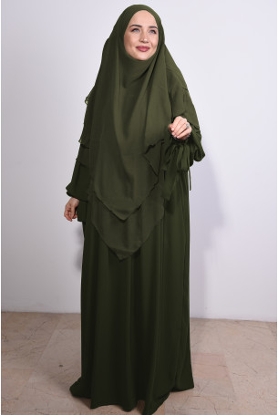 Kol Bağlamalı Medine İpeği Nowa Elbise Haki Yeşili