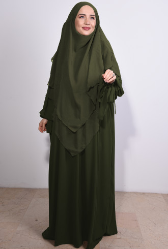 Kol Bağlamalı Medine İpeği Nowa Elbise Haki Yeşili