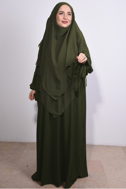 Kol Bağlamalı Medine İpeği Nowa Elbise Haki Yeşili