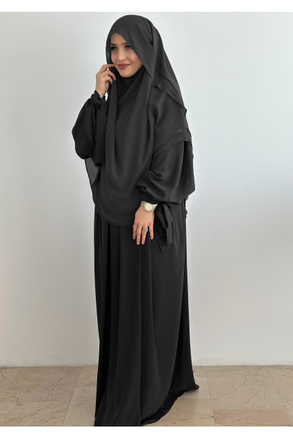 Medine İpeği Bilekten Bağlamalı Nowa Elbise Siyah