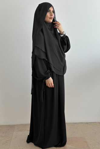 Medine İpeği Bilekten Bağlamalı Nowa Elbise Siyah