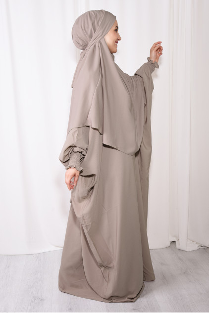 Medine İpeği Şal ve Elbise Takım Açık Vizon