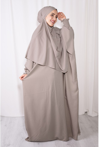 Medine İpeği Şal ve Elbise Takım Açık Vizon Medine İpeği Şal ve Elbise Takım Açık Vizon
