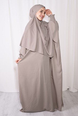 Medine İpeği Şal ve Elbise Takım Açık Vizon Medine İpeği Şal ve Elbise Takım Açık Vizon