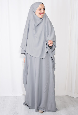 Medine İpeği Elbise ve Sufle Şal Takım Gri Medine İpeği Elbise ve Sufle Şal Takım Gri