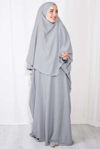 Medine İpeği Elbise ve Sufle Şal Takım Gri Medine İpeği Elbise ve Sufle Şal Takım Gri
