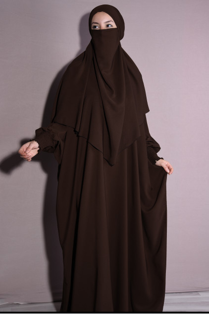 Medine İpeği Şal Ve Elbise Takım Kahverengi