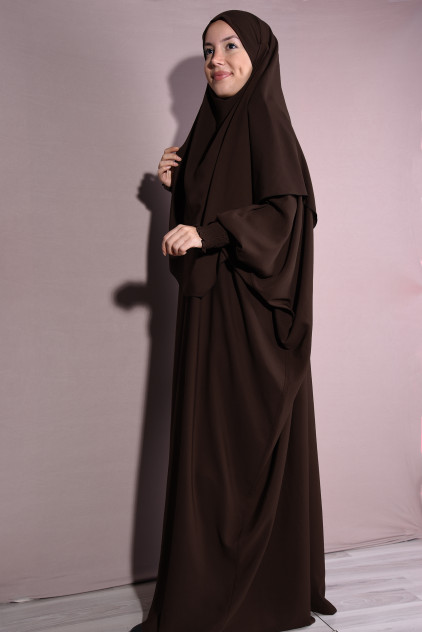 Medine İpeği Şal Ve Elbise Takım Kahverengi