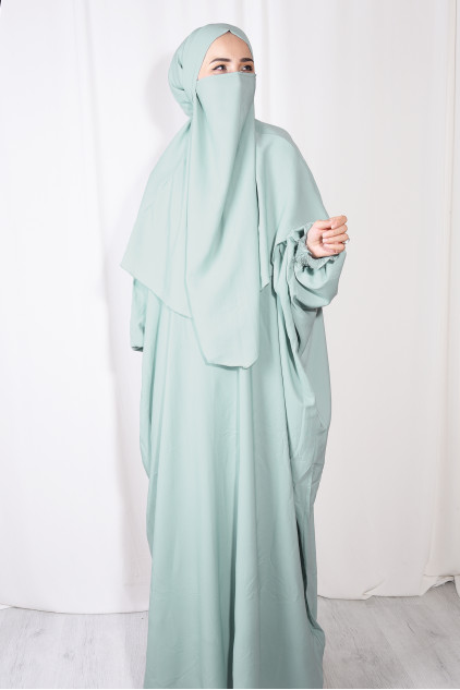 Medine İpeği Şal Elbise Takım Mint Yeşili