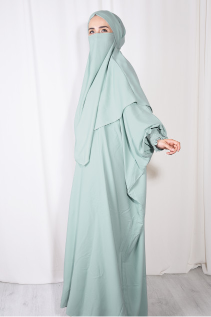 Medine İpeği Şal Elbise Takım Mint Yeşili