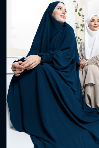 Medine İpeği Elbise ve Sufle Şal Takım Petrol Mavisi Medine İpeği Elbise ve Sufle Şal Takım Petrol Mavisi