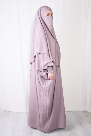 Medine İpeği Elbise ve Sufle Şal Takım Pudra Pembesi