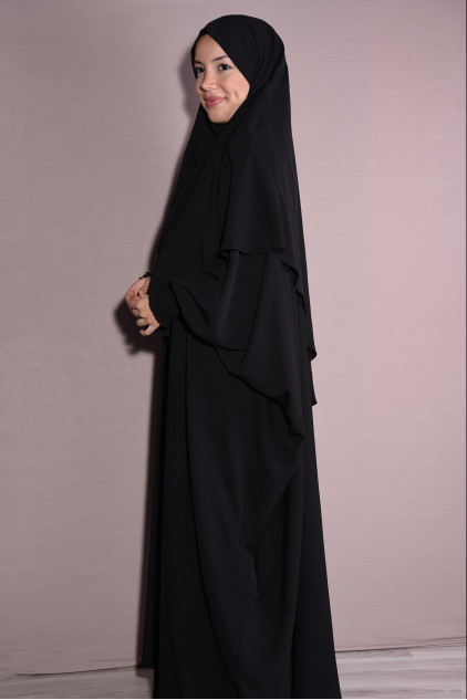 Medine İpeği Şal Elbise Takım Siyah