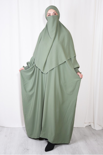 Medine İpeği Şal Elbise Takım Soft Yeşil