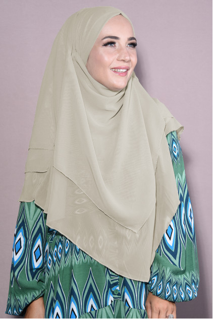 Orta Boy Sufle Khimar Şal Krem Orta Boy Sufle Khimar Şal Krem