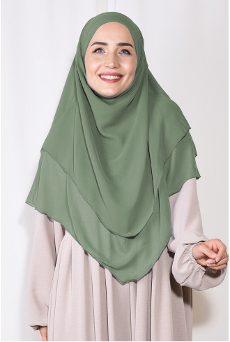 Sufle Khimar Orta Boy Peçeli Şifon Şal Soft Yeşil Sufle Khimar Orta Boy Peçeli Şifon Şal Soft Yeşil