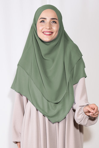 Sufle Khimar Orta Boy Peçeli Şifon Şal Soft Yeşil Sufle Khimar Orta Boy Peçeli Şifon Şal Soft Yeşil