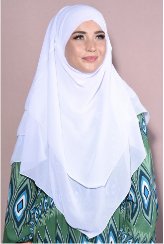 Şifon Sufle Khimar Orta Boy Tesettür Beyaz Şifon Sufle Khimar Orta Boy Tesettür Beyaz