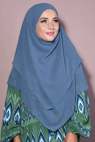 Tesettür Şifon Sufle Khimar Orta Boy İndigo