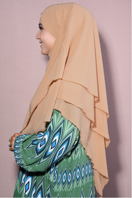 Sufle Khimar Orta Boy Tesettür Şal Karamel