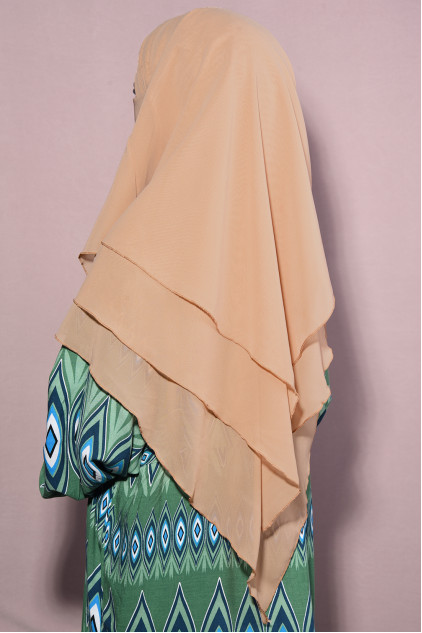 Sufle Khimar Orta Boy Tesettür Şal Karamel