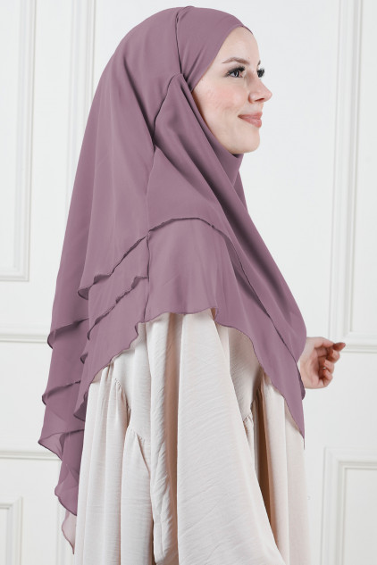 Şifon Sufle Khimar Orta Boy Khimar Tesettür Gül Kurusu