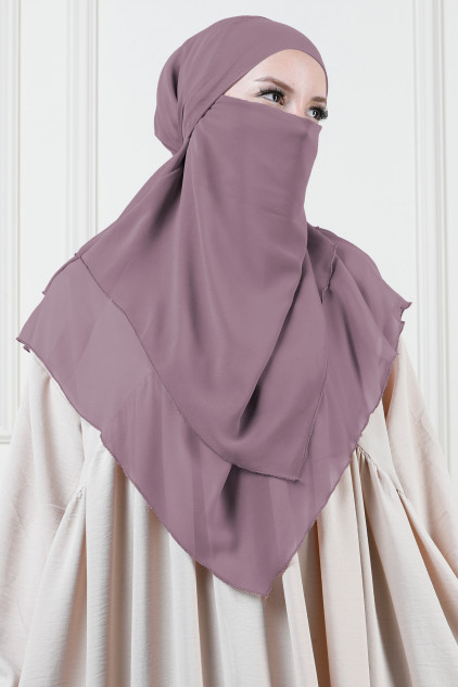 Şifon Sufle Khimar Orta Boy Khimar Tesettür Gül Kurusu