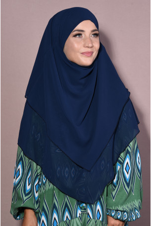 Şifon Sufle Khimar Orta Boy Tesettür Lacivert